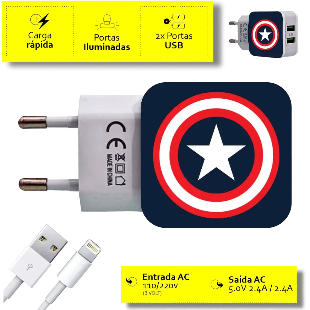 CARREGADOR ESCUDO CAPITÃO AMERICA