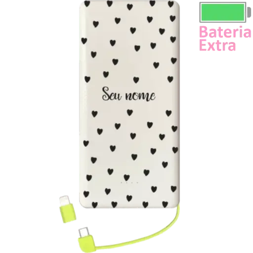 Power Bank Corações Black (Com Nome)